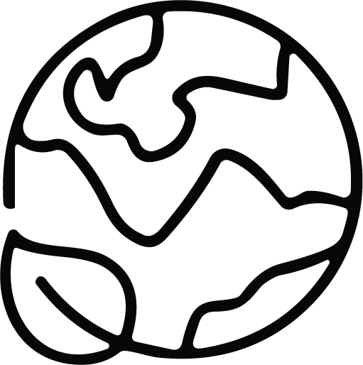 Silhouette noire d'un globe avec continents et océans stylisés