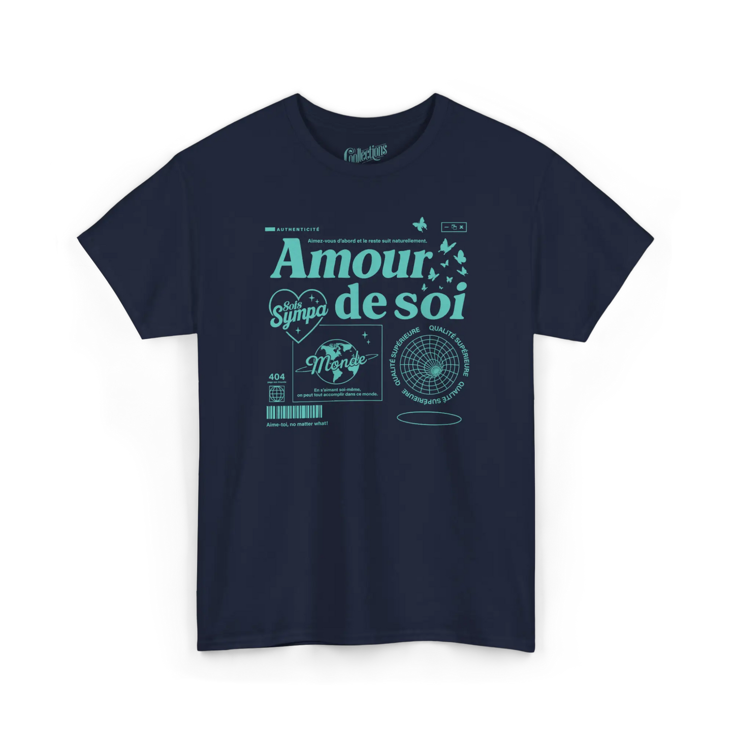 Mot pour Mot - T-Shirt - T-shirt - Amour de soi - Sois sympa avec toi-même - Marine / S / M
