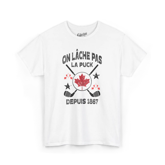 Local D’abord - T-Shirt - T-shirt - On lâche pas la puck - Blanc / S / M