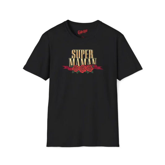 Famille et Cie - T-Shirt - T-shirt - Super Maman - Roses - Noir / S / M