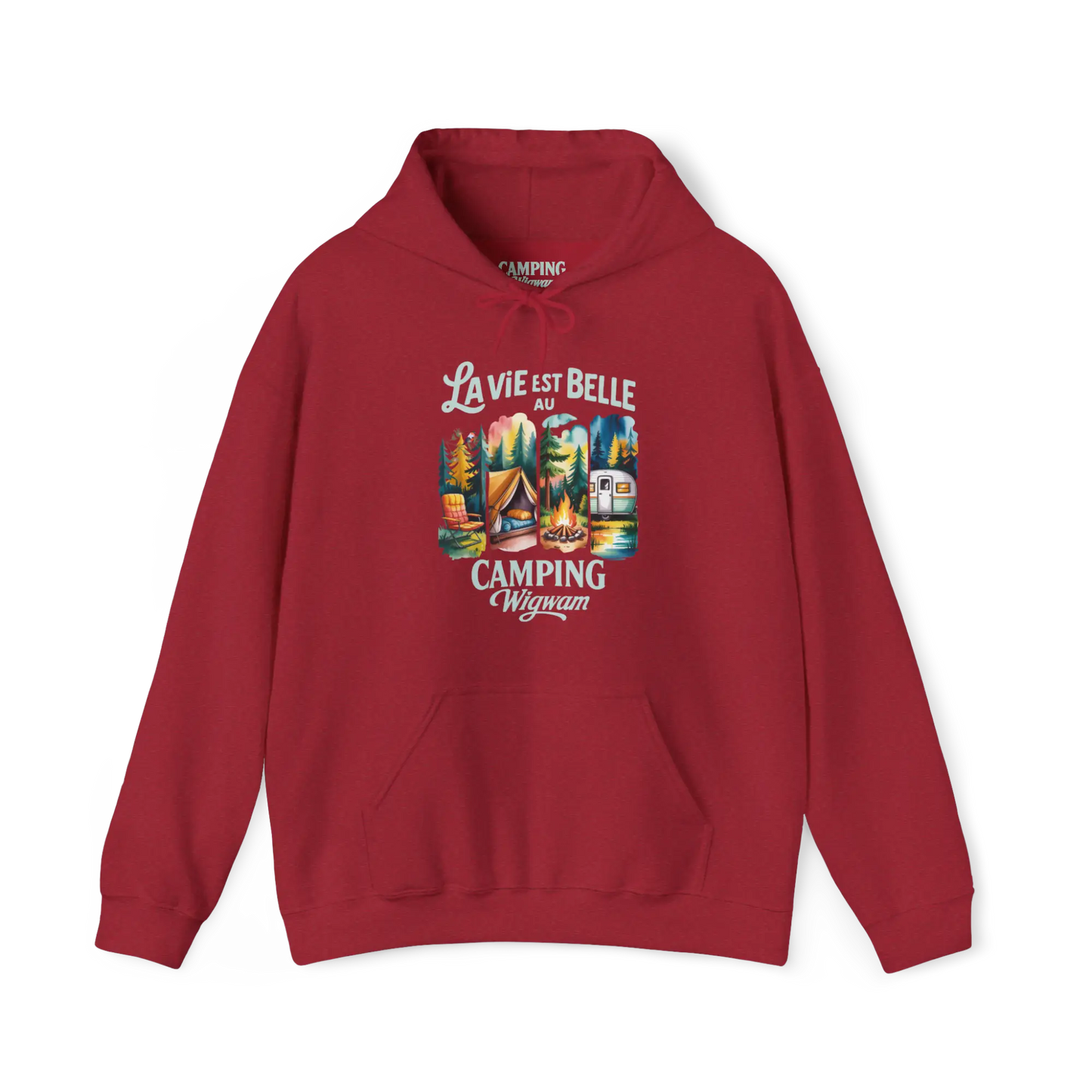 #camping - Sweat à capuche - Sweat à capuche - La vie est belle au Camping Wigwam (Collabo) - Cerise Vintage / S / M