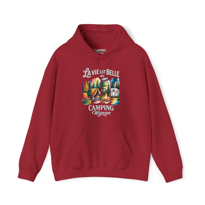 #camping - Sweat à capuche - Sweat à capuche - La vie est belle au Camping Wigwam (Collabo) - Cerise Vintage / S / M