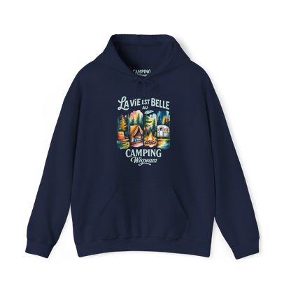 #camping - Sweat à capuche - Sweat à capuche - La vie est belle au Camping Wigwam (Collabo) - Marine / S / M