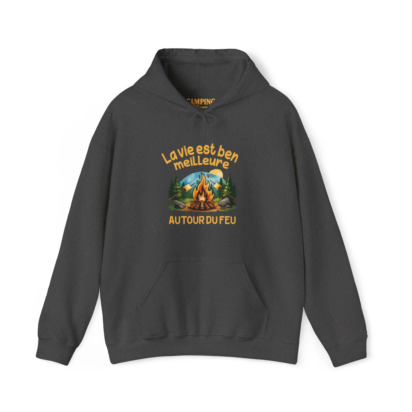 #camping - Sweat à capuche - Sweat à capuche - La vie est ben meilleure autour du feu - Cendre foncé / S / M