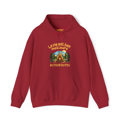 #camping - Sweat à capuche - Sweat à capuche - La vie est ben meilleure autour du feu - Cerise Vintage / S / M