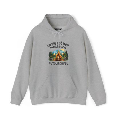 #camping - Sweat à capuche - Sweat à capuche - La vie est ben meilleure autour du feu - Gris Sport / S / M