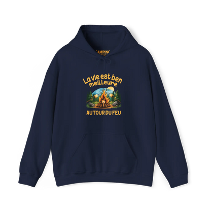 #camping - Sweat à capuche - Sweat à capuche - La vie est ben meilleure autour du feu - Marine / S / M