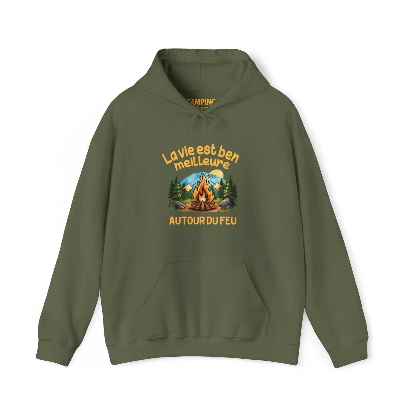 #camping - Sweat à capuche - Sweat à capuche - La vie est ben meilleure autour du feu - Militaire / S / M