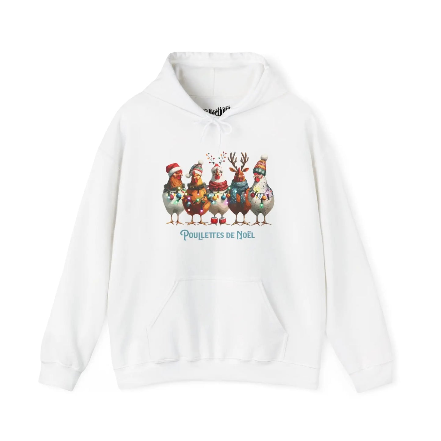 Temps des Fêtes - Sweat à capuche - Sweat à capuche - Poulettes de Noël - Blanc / S / M