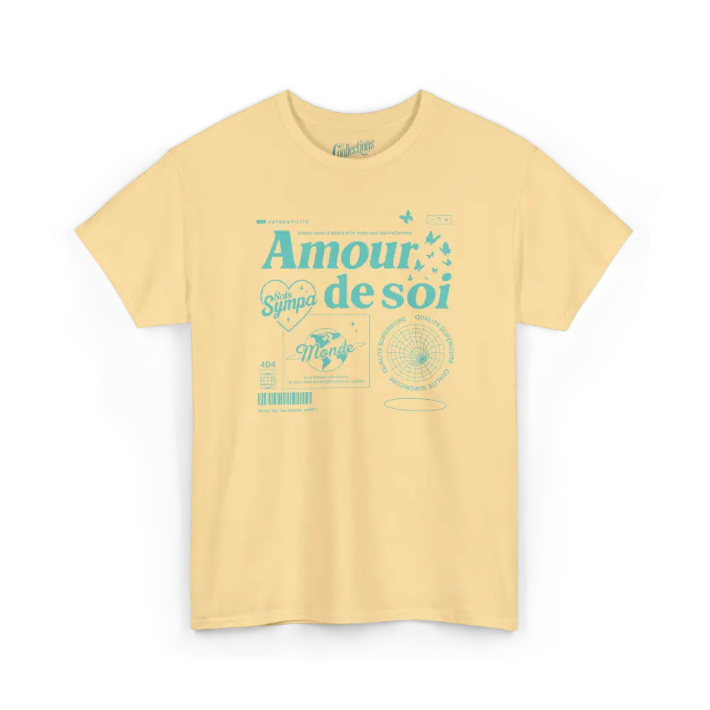 Mot pour Mot - T-Shirt - T-shirt - Amour de soi - Sois sympa avec toi-même - Brume jaune / S / M