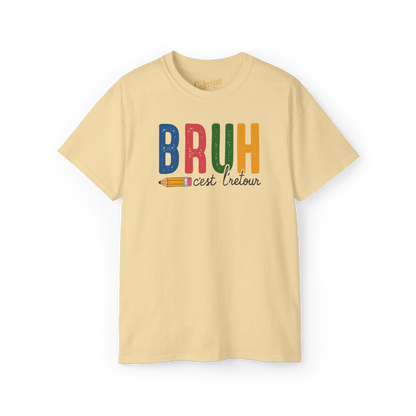 Vie d’Prof - T-Shirt - T-shirt - Bruh c’est l’retour! - Brume jaune / S / M