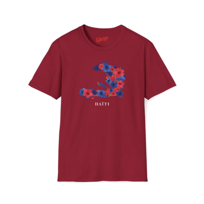 Créolofolie - T-Shirt - T-shirt – Haïti en Fleurs - Cardinal / S / M
