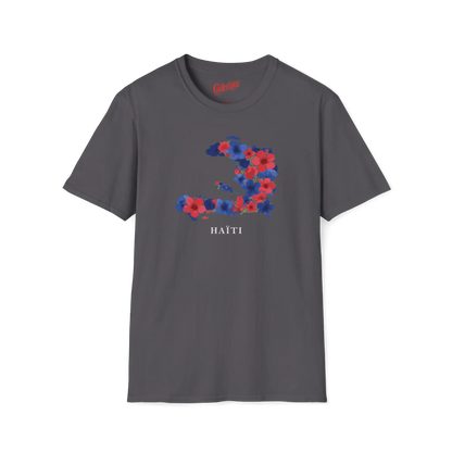 Créolofolie - T-Shirt - T-shirt – Haïti en Fleurs - Charbon / S / M