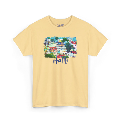 Créolofolie - T-Shirt - T-shirt – Haïti les quartiers - Brume jaune / S / M