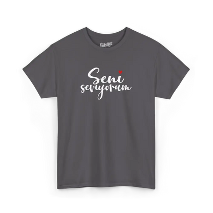 Saint-Valentin - T-Shirt - T-shirt - Je t’aime ’Seni seviyorum’ - Turc - Charbon / S / M