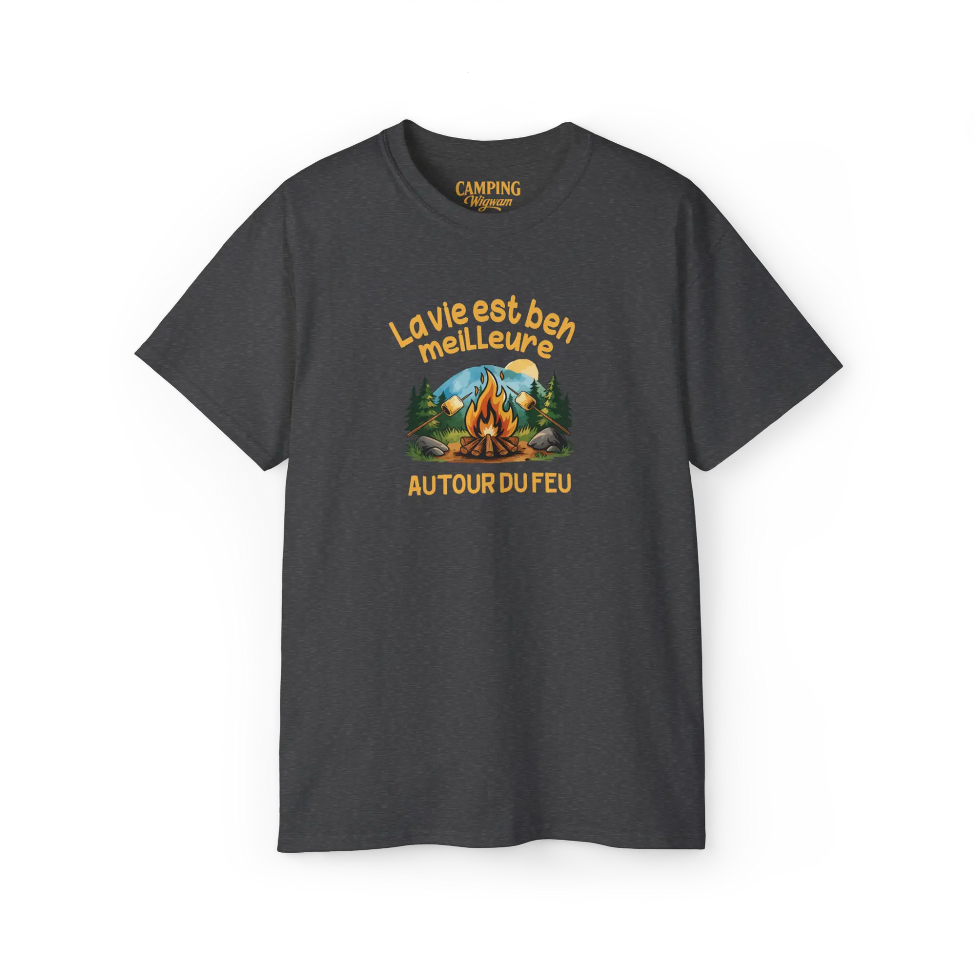 #camping - T-Shirt - T-shirt - La vie est ben meilleure autour du feu - Cendre foncé / S / M