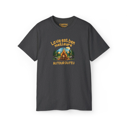 #camping - T-Shirt - T-shirt - La vie est ben meilleure autour du feu - Cendre foncé / S / M