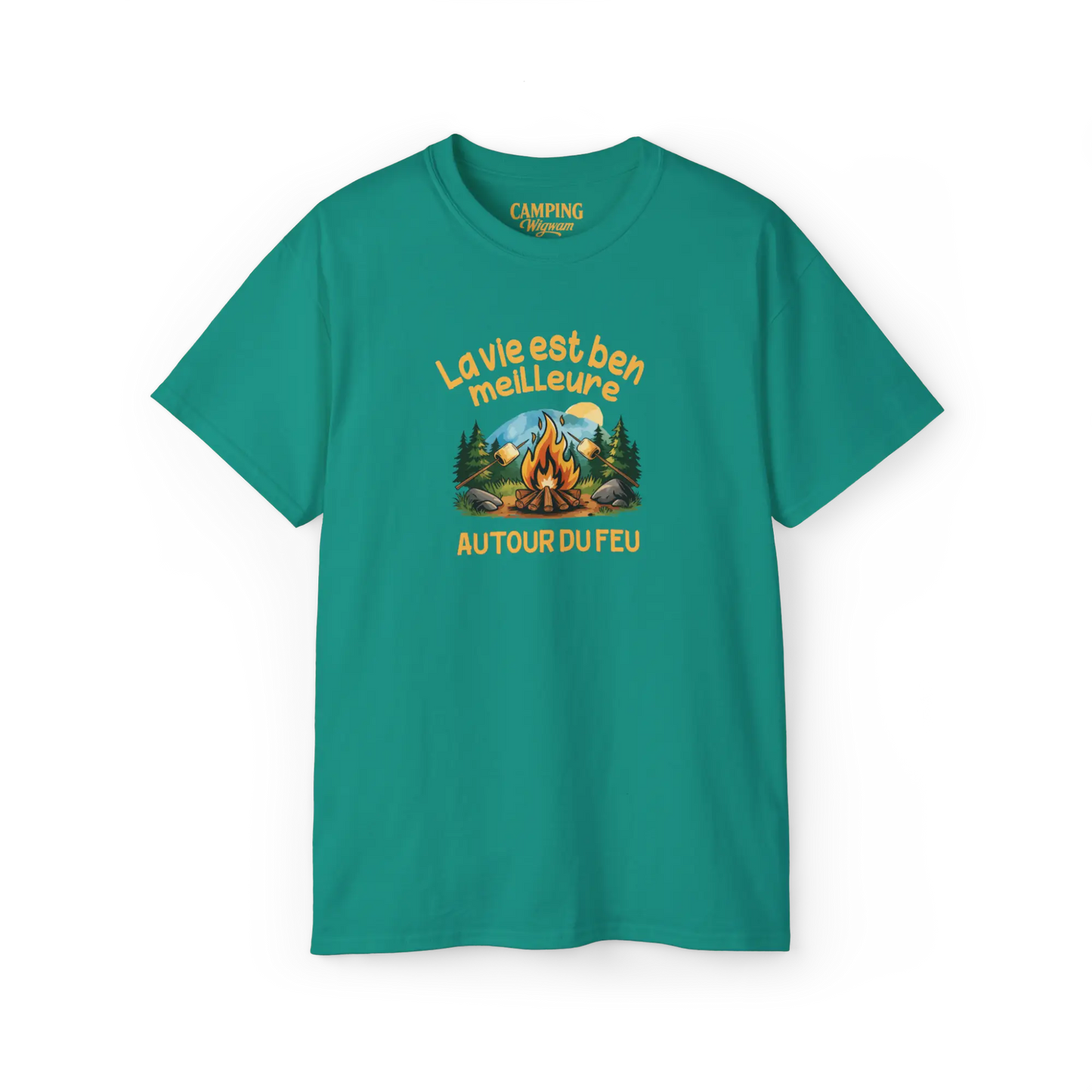 #camping - T-Shirt - T-shirt - La vie est ben meilleure autour du feu - Jade / S / M