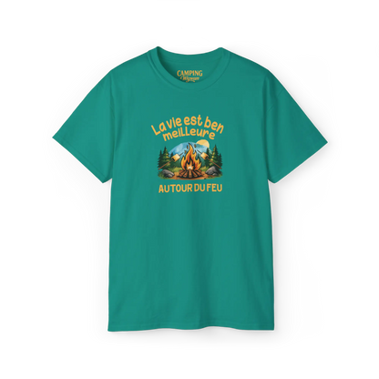 #camping - T-Shirt - T-shirt - La vie est ben meilleure autour du feu - Jade / S / M