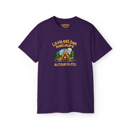 #camping - T-Shirt - T-shirt - La vie est ben meilleure autour du feu - Mauve / S / M