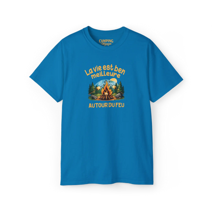 #camping - T-Shirt - T-shirt - La vie est ben meilleure autour du feu - Saphire / S / M