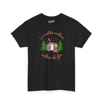 #camping - T-Shirt - T-shirt - La vie est ben meilleure autour d’un feu - Noir / S / M