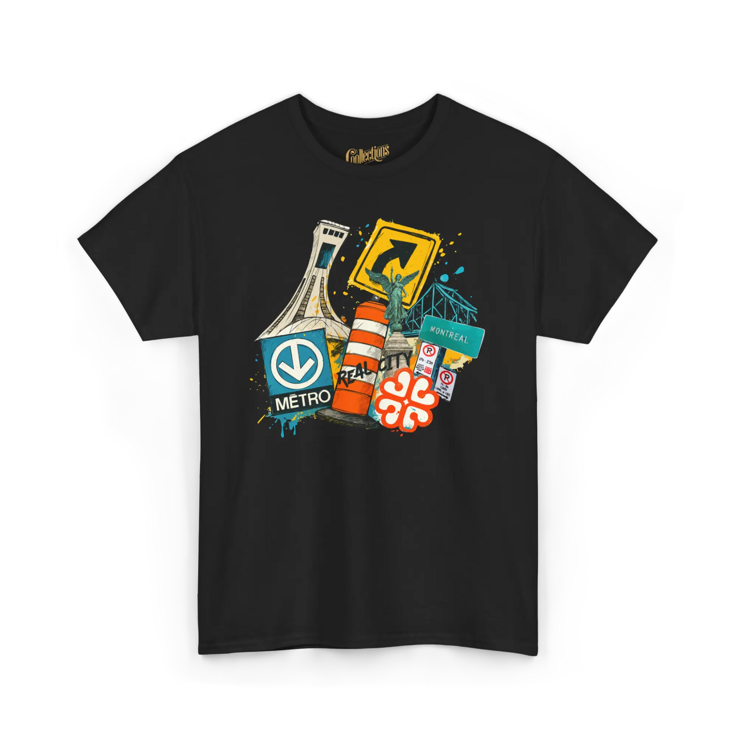 Local D’abord - T-Shirt - T-shirt - Montréal Illustré - Noir / S / M