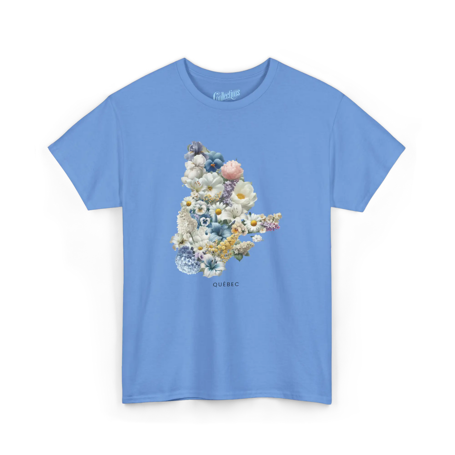 Local D’abord - T-Shirt - T-shirt - Québec en Fleurs - Bleu Caroline / S / M