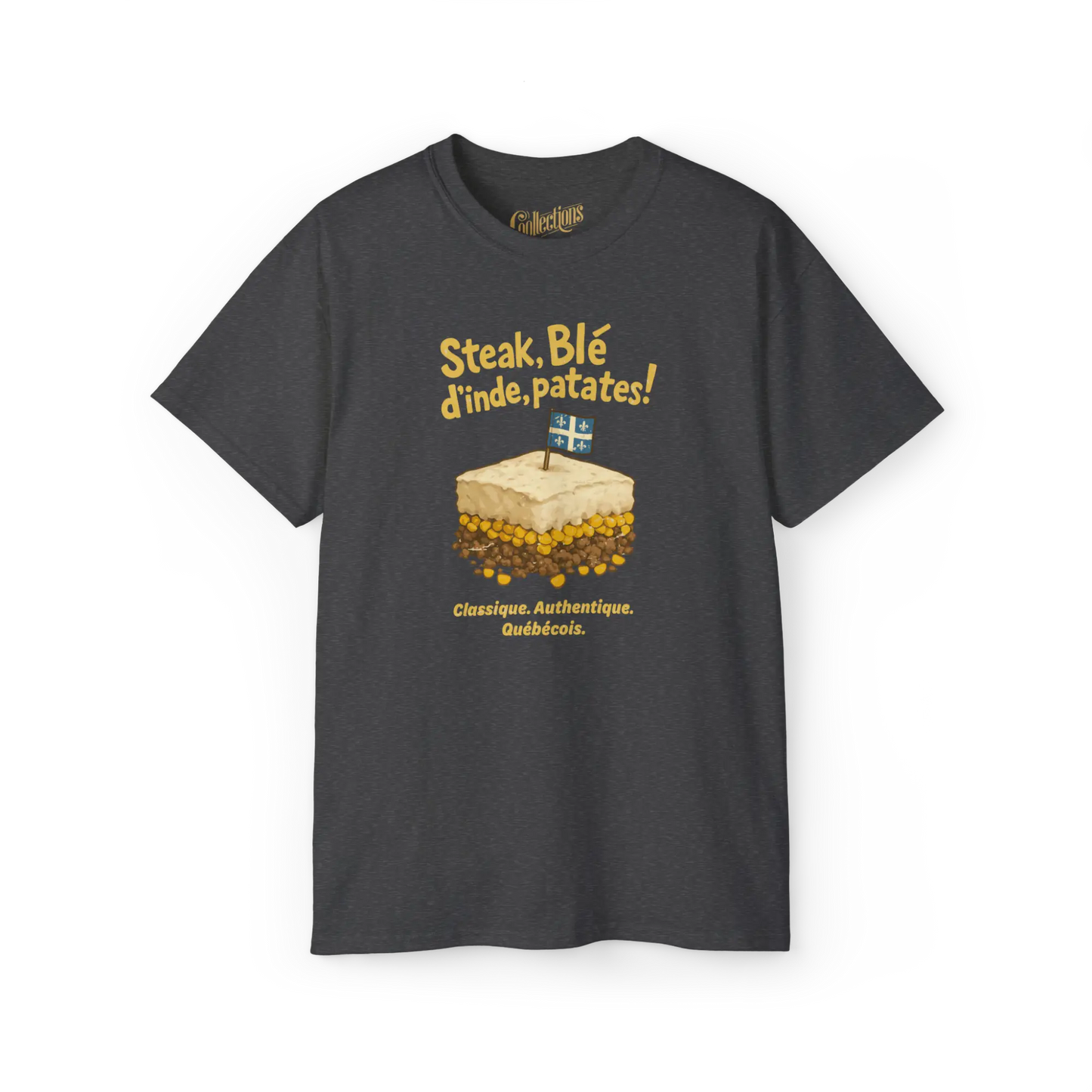 Local D’abord - T-Shirt - T-shirt - Steak Blé d’Inde Patates! - Cendre foncé / S / M